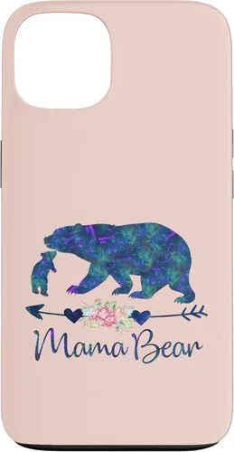 Vista 7 de Teal Blue Purple Floral Mama Bear and One Cub Light Pink Case for iPhone 17