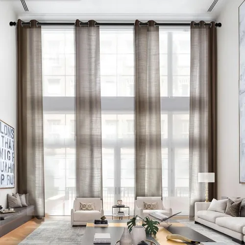 Vista 8 de Frelement Cortinas extralargas con ojales, cortinas de lino transpirables para techo alto, loft, dormitorio, cortinas altas con aislamiento térmico