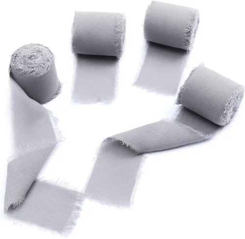 Vista 6 de 4 rollos de cinta de seda hecha a mano con flecos de 1.5 pulgadas x 5 yardas (4 rollos de 20 yardas) para invitaciones de boda, ramos de novia