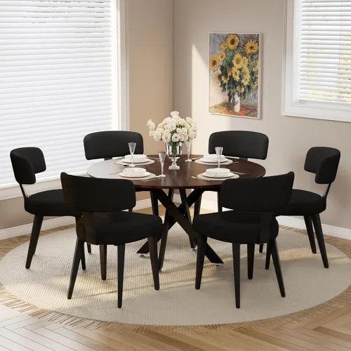 Vista 15 de Juego de mesa de comedor de madera para 2, mesa de cocina redonda de 36 pulgadas con 2 sillas de comedor Boucle, mesa de MDF con patas de metal