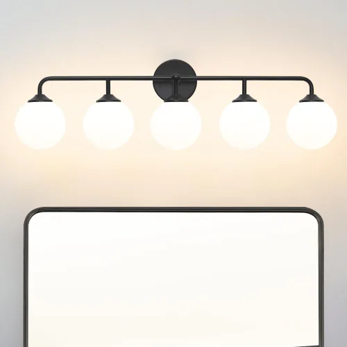 Vista 10 de Luces modernas de tocador de baño de níquel cepillado de 2 luces, accesorios de iluminación de baño sobre espejo con pantalla de globo de vidrio