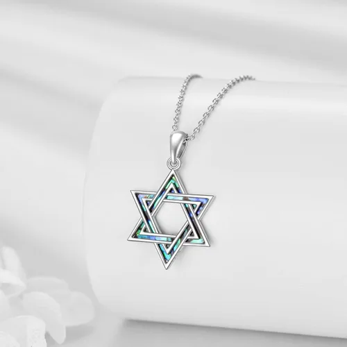 Vista 3 de YAFEINI Collar de plata de ley 925 con diseño de estrella de David, amuleto de concha de abulón, regalos para mujeres y hombres