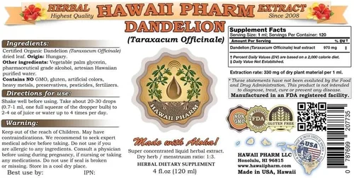 Vista 2 de Hawaii Pharm Extracto líquido de diente de león, diente de león (Taraxacum Officinale) Suplemento de tintura en polvo de hoja de 2 onzas