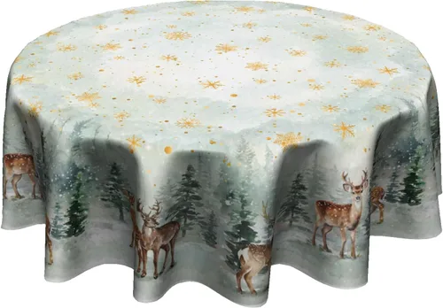 Vista 12 de Giwawa Mantel redondo de bola de Navidad de 60 pulgadas, impermeable, cubierta de mesa para el hogar, restaurante, cocina, picnic, decoración