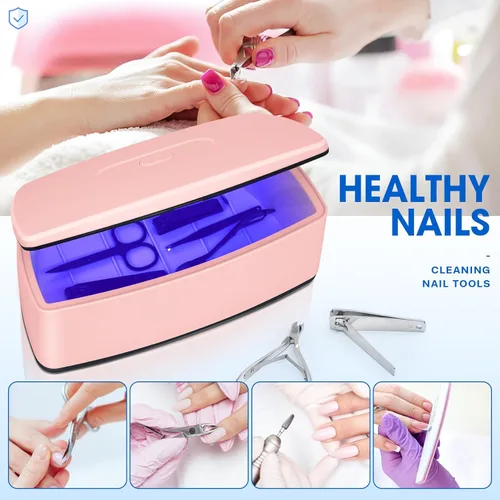 Vista 3 de Esterilizador de herramientas de uñas, función de limpieza de luz azul de doble tubo, enchufe USB, gran capacidad de 1 litro para herramientas