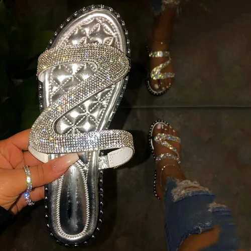 Vista 3 de NOLDARES Sandalias de verano para mujer, informales, con punta abierta, con diamantes de imitación, cómodas, informales, planas