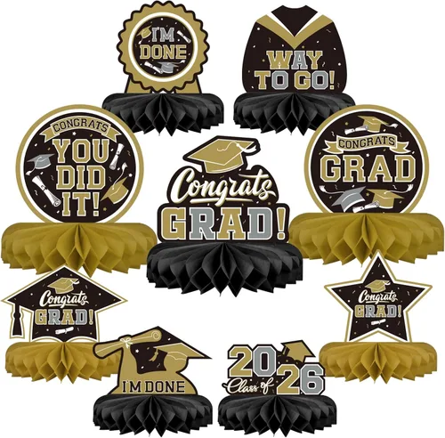 9 piezas de decoraciones de fiesta de graduación para clase de 2026, centro de mesa de felicitaciones de graduación de felicitaciones de graduación