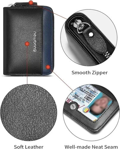 Vista 5 de Tarjetero RFID con cremallera tarjetero Negro 18 ranuras para tarjetas y 2 ventanas de identificación