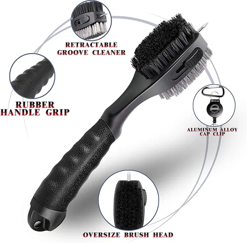 Vista 2 de CHAMPKEY PRO Cepillo retráctil para palo de golf - Cabezal de cepillo sobredimensionado con empuñadura de goma suave y limpiador de ranuras