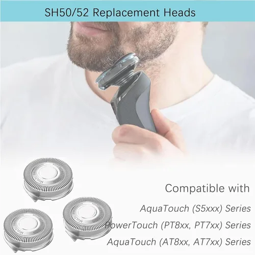 Vista 2 de SH50/52 - Cuchillas de repuesto compatibles con afeitadoras eléctricas Philips Series 5000, cabezales de afeitado compatibles con afeitadoras