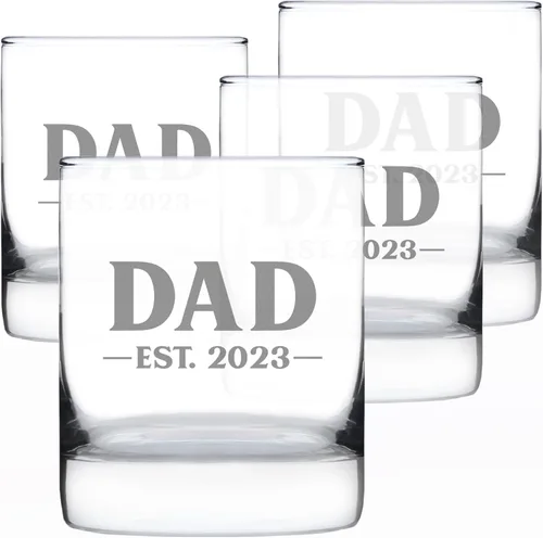 Vista 16 de Custom Dad Est 20XX - New Father Whiskey Rocks Glass Gift for First Time Parents - Personalized Bold 10.25 Oz Glasses