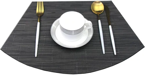 Vista 3 de Juego de 4 manteles individuales en forma de cuña para mesa redonda de cocina, de vinilo, antideslizantes, de plástico, lavables, color negro