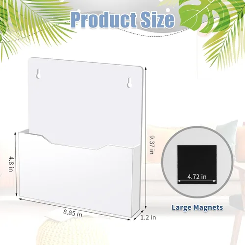 Vista 2 de Honoson 6 Pack Magnetic File Holder Acrylic Wall Mounted File Organizer Hanging Paper Holder with Magnetic Stickers Magazine Rack for Mail