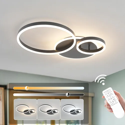 Vista 8 de O'NEELDY Moderna lámpara de techo LED regulable de montaje empotrado con control remoto de anillo de acrílico, 48W 3000K-6000K ajustable, lámpara