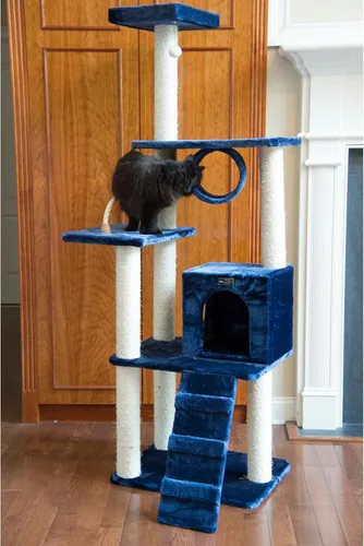 Vista 3 de árbol para gato Armarkat condominio con mueble, altura a 70 a 75 pulgadas, Azul marino