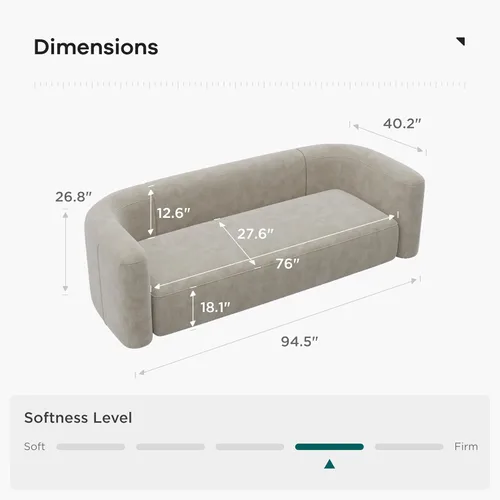 Vista 2 de Acanva - Sofá de terciopelo con respaldo curvo moderno y lujoso, sofá cómodo de estilo minimalista para sala de estar o apartamento, 3 plazas, crema