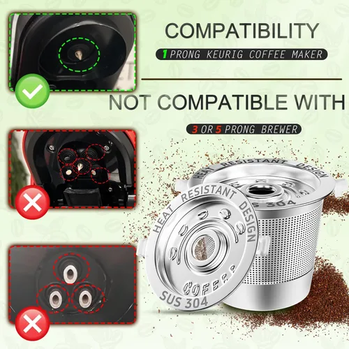 Vista 2 de NESSUS Paquete de 1 taza K reutilizable para Keurig 1.0, tazas K reutilizables de acero inoxidable para Keurig 1 Prong Coffee Maker K Cup cápsulas