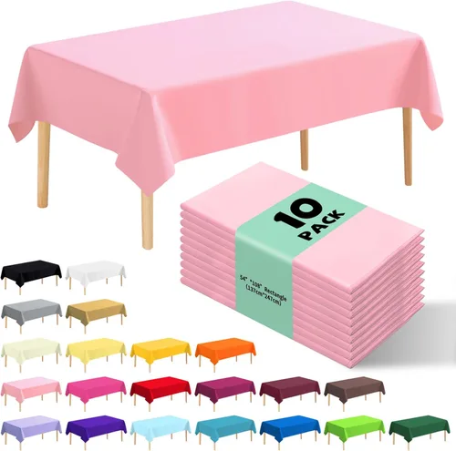 Vista 15 de Paquete de 10 manteles desechables de plástico premium de 54 x 108 pulgadas, mantel rectangular para mesa, para cumpleaños, bodas, Navidad, Beige