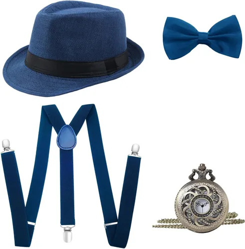 Vista 13 de BABEYOND 1920s - Conjunto de accesorios de gángster de Gatsby para hombre, sombrero de Panamá y pajarita