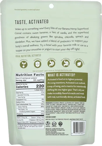 Vista 4 de Living Intentions cereal súper alimento, banana cáñamo, con Probióticos, 9 onzas