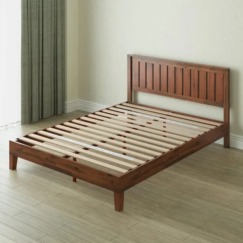 Vista 8 de Cama plataforma de madera sólida de lujo Zinus 12 pulgadas con cabecero de cama/no necesita resortes/soporte de madera con listón/acabado expreso