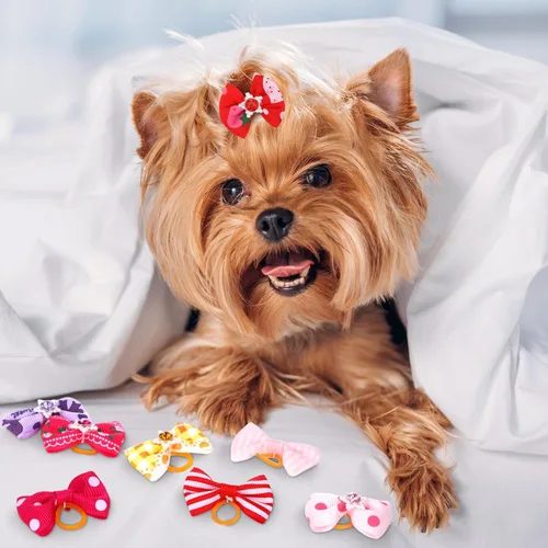 Vista 2 de Reginary Lazos para perros para aseo de perros, bonitos lazos para el pelo de perro con bandas de goma, lazos para cachorros pequeños, accesorios