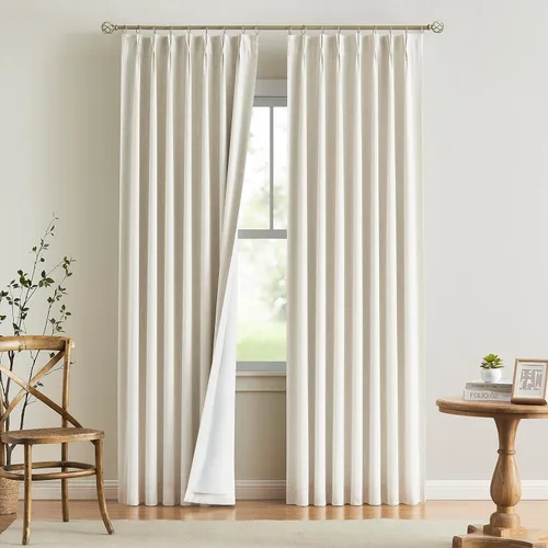 Vista 59 de Vision Home Cortinas marrones con pliegues pinzados, opacas completas, cortinas de ventana de lino mezclado para oscurecer la habitación, cortinas
