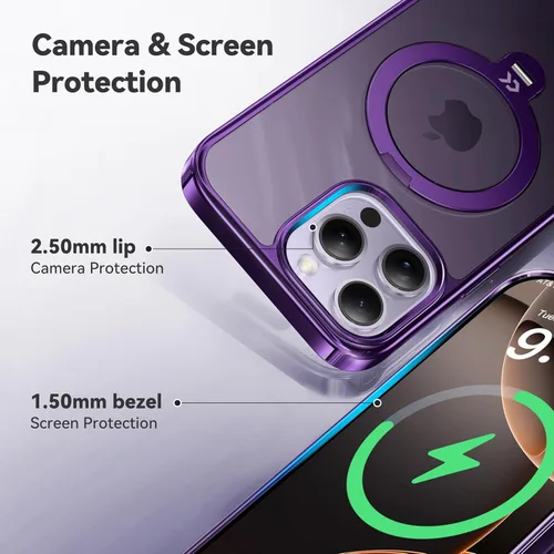 Vista 7 de CASEKOO Funda de titanio para iPhone 14 Pro Max con anillo de soporte magnético giratorio de 360° para MagSafe, protección militar contra caídas
