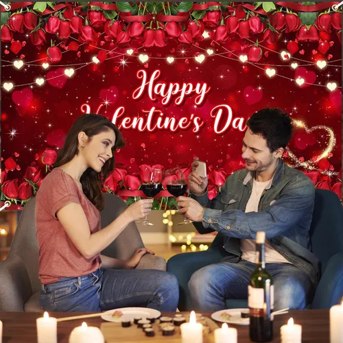 Vista 6 de Avezano Telón de fondo para el día de San Valentín, diseño floral de rosas rojas para el día de San Valentín, decoración de boda, accesorios