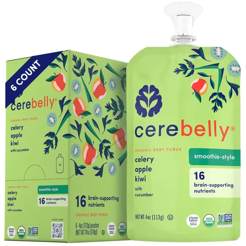 Vista 19 de Cerebelly Bolsas de comida orgánica para bebés, purés de batido de zanahoria morada y arándanos, 16 nutrientes, sin azúcar añadido, sin OMG