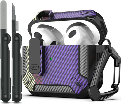 Vista 56 de RFUNGUANGO Funda para AirPod de 2ª generación con kit de limpieza, armadura protectora de carcasa dura militar con bloqueo para funda de carga