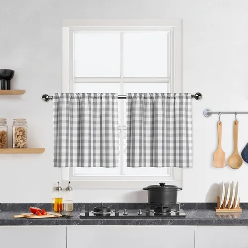 Vista 19 de Cortinas de cocina de 24 pulgadas Niveles Negro Blanco