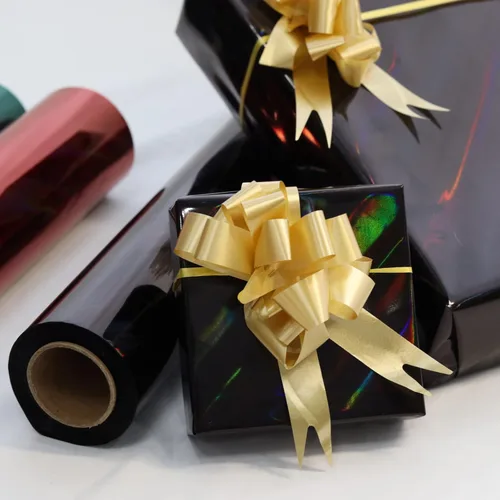 Vista 4 de CMFYHM Rollo de envoltura de celofán iridiscente negro I 86 cm de ancho X 30 m de largo I Celofán colorido perfecto para canastas, regalos