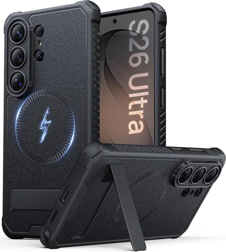 Vista 17 de Vihibii Funda para Samsung Galaxy S26 con soporte, compatible con MagSafe, grado militar a prueba de caídas, protección completa de la cámara, funda
