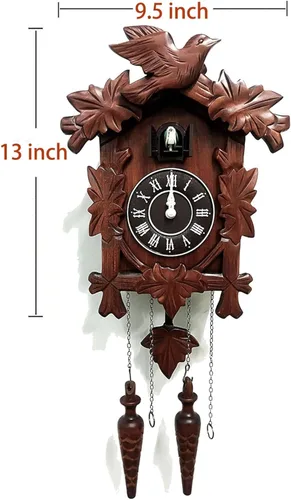 Vista 2 de Rylai Reloj de Cuco Vintage Grande de Madera para Pared Hecho a Mano 13x9.5 Pulgadas Marrón