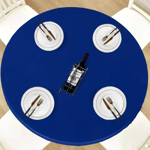 Vista 22 de LUSHVIDA Mantel redondo impermeable de vinilo elástico, ajustable, con bordes elásticos, mantel de plástico