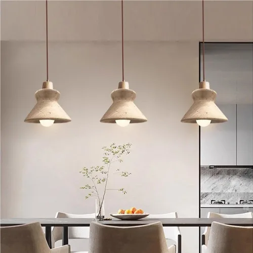 Vista 2 de Kitchen Island Pendant Light Retro Yellow Cave Stone Hanging Lamp Mid Century Single Head Solid Wood Chandelier for Restaurant Bar Bedroom Club