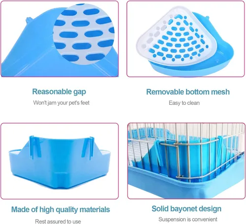 Vista 4 de kathson Triángulo entrenador para ir al baño, conejito de indias, caja de plástico para mascotas, bandeja para conejo, chinchilla, hámster, hurón