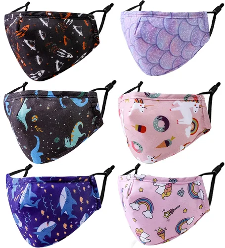 DFFGGD 6PCS Washable Kids Face Masks With Pocket & Nose Bridge. Reusable Cotton Cloth Cute Breathable Adjustable FaceMasks