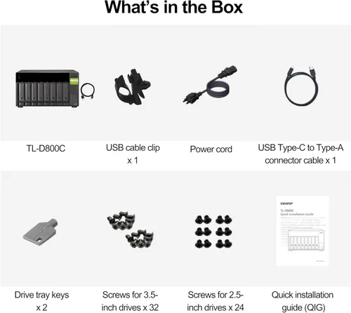 Vista 10 de QNAP TL-D800C Caja de almacenamiento JBOD de escritorio de 8 bahías con conectividad USB 3.2 Gen 2 Tipo-C