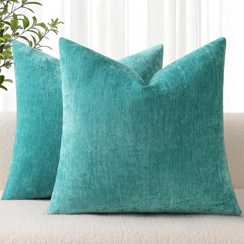 Vista 21 de decorUhome Juego de 2 fundas de almohada decorativas de felpilla Aqua Haze de 18 x 18 pulgadas, fundas de almohada suaves y sólidas teñidas