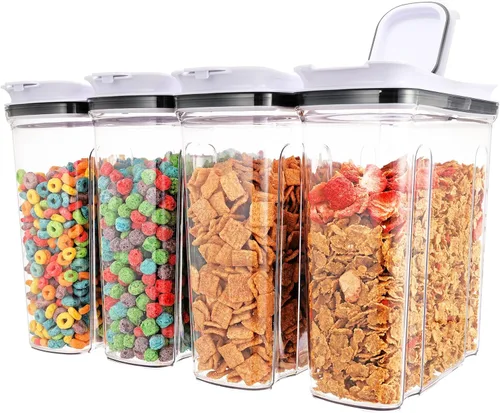 Vista 11 de FreshKeeper - Juego de dispensador de alimentos, recipiente hermético de almacenamiento de alimentos con tapa 1.5L, 2 piezas, recipientes