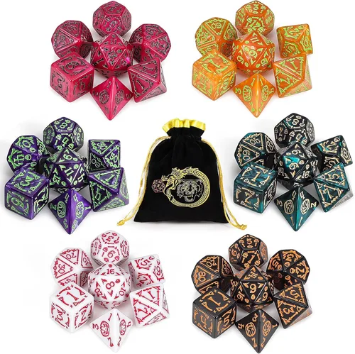 Vista 10 de CiaraQ Juego de dados poliédricos – Dados de juego de rol DND para juegos de mesa RPG de Dungeons and Dragons, multicolor, 42 piezas