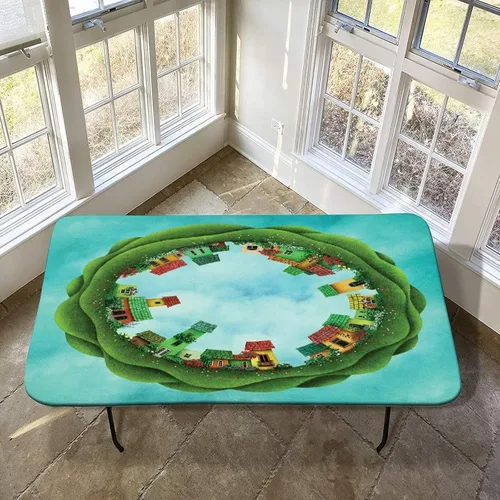 Vista 10 de Mantel ajustable elástico de granja, 24 x 36 pulgadas, mantel rectangular para mesa plegable de 3 pies, estampado de árboles de pinos de invierno