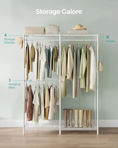 Vista 4 de SONGMICS Perchero de ropa, armario independiente, percheros de metal, perchero resistente con estantes ajustables, varillas para colgar, dividible
