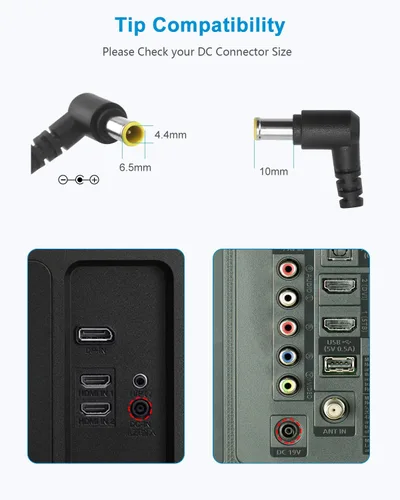 Vista 3 de for LG Monitor Power Cord 19V Power Supply for LG Electronics 19" 20" 22" 23" 24" 27" 32" LED LCD HD TV Widescreen AC Adapter Replacement, 8.85ft
