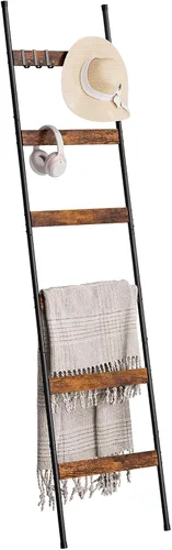 Vista 14 de ELYKEN Escalera de Manta para Sala de Estar, Soporte de Edredón de 6 Niveles de Granja con 4 Ganchos Removibles para Baño, Estante de Madera