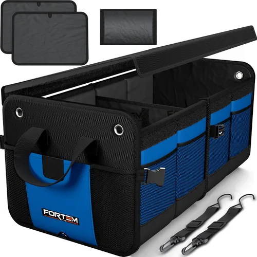 Vista 15 de FORTEM Organizador de maletero de coche, plegable, impermeable, parte inferior antideslizante, correas, almacenamiento de carga