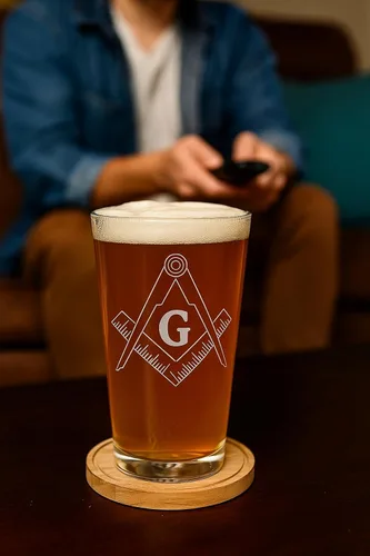 Vista 5 de Hat Shark Mason Masons - Símbolos de logotipo Masonic Live Better - Vasos de pinta grabados con láser para cerveza, jarra de 16 onzas