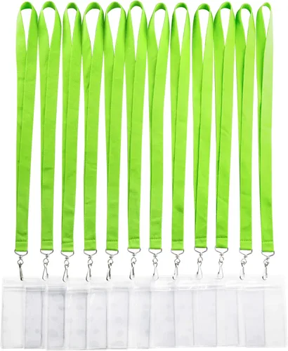 Paquete de 12 cordones de crucero con soporte impermeable para tarjetas de identificación, cordón colorido y duradero con tarjetero de Verde